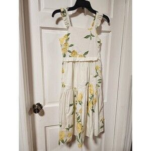 Giani Bini Square Neckline Creme Yellow Gold Floral Cap Ruffle Sleeve Tiered Max